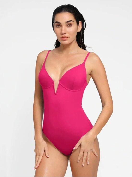 Popilush Other - Popilush Shapewear Plunging V Slimming One-Piece Swimsuit Large Pink V-Neck